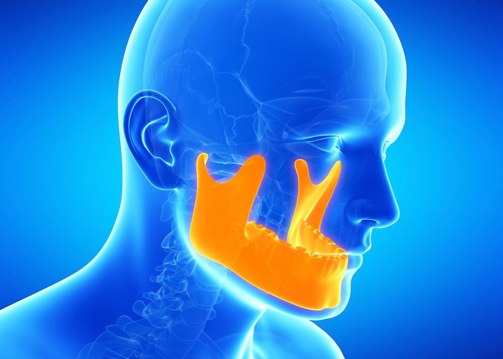 Illustration of man's jaws contrasted against the rest of his head